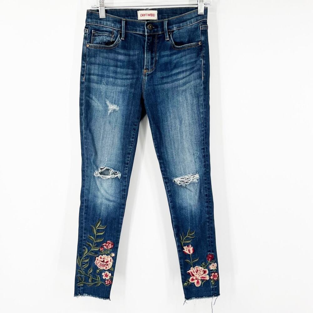 Driftwood Mid-Rise Jackie Floral Embroidered Skinny Jeans